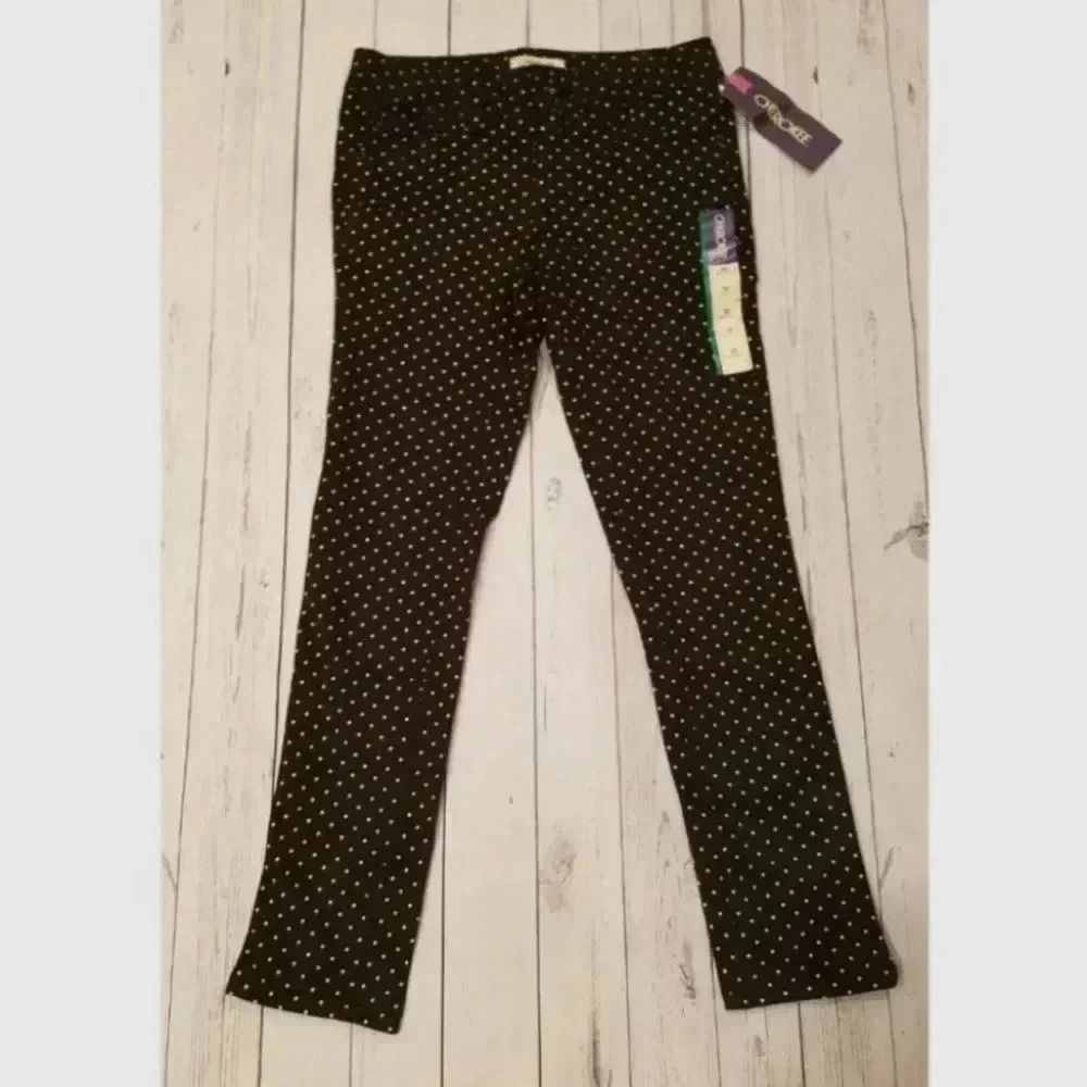 Cherokee NWT Girls Black Knit Stretch Jegging Polka Dot Paris Parisian Medium